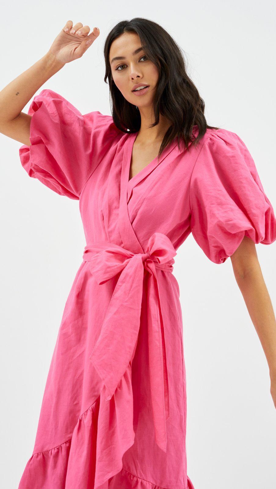 Wrap Frill Midi Dress In Pink sold by MINKPINK product image thumbnail 3