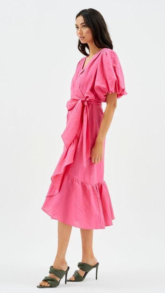 Wrap Frill Midi Dress In Pink sold by MINKPINK product image thumbnail 4