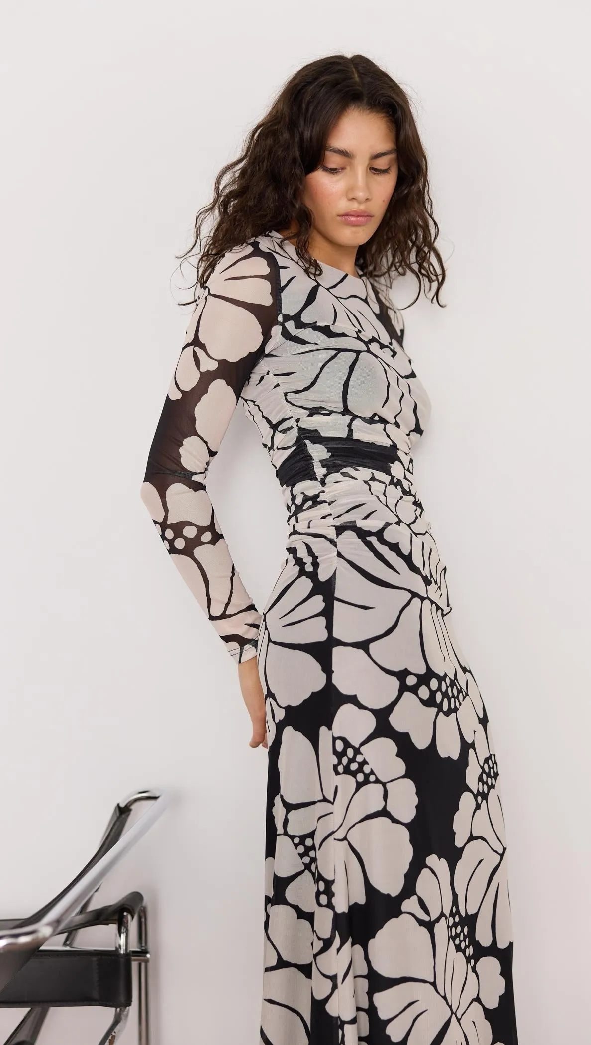 Persephone Mesh Maxi Dress - Black & White Floral sold by MINKPINK product image thumbnail 2