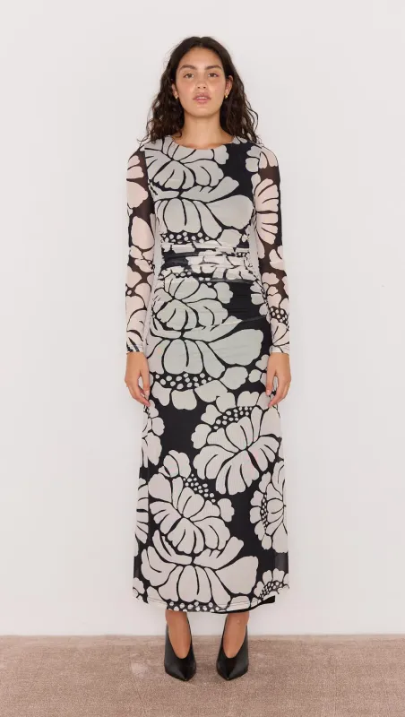 Persephone Mesh Maxi Dress - Black & White Floral sold by MINKPINK