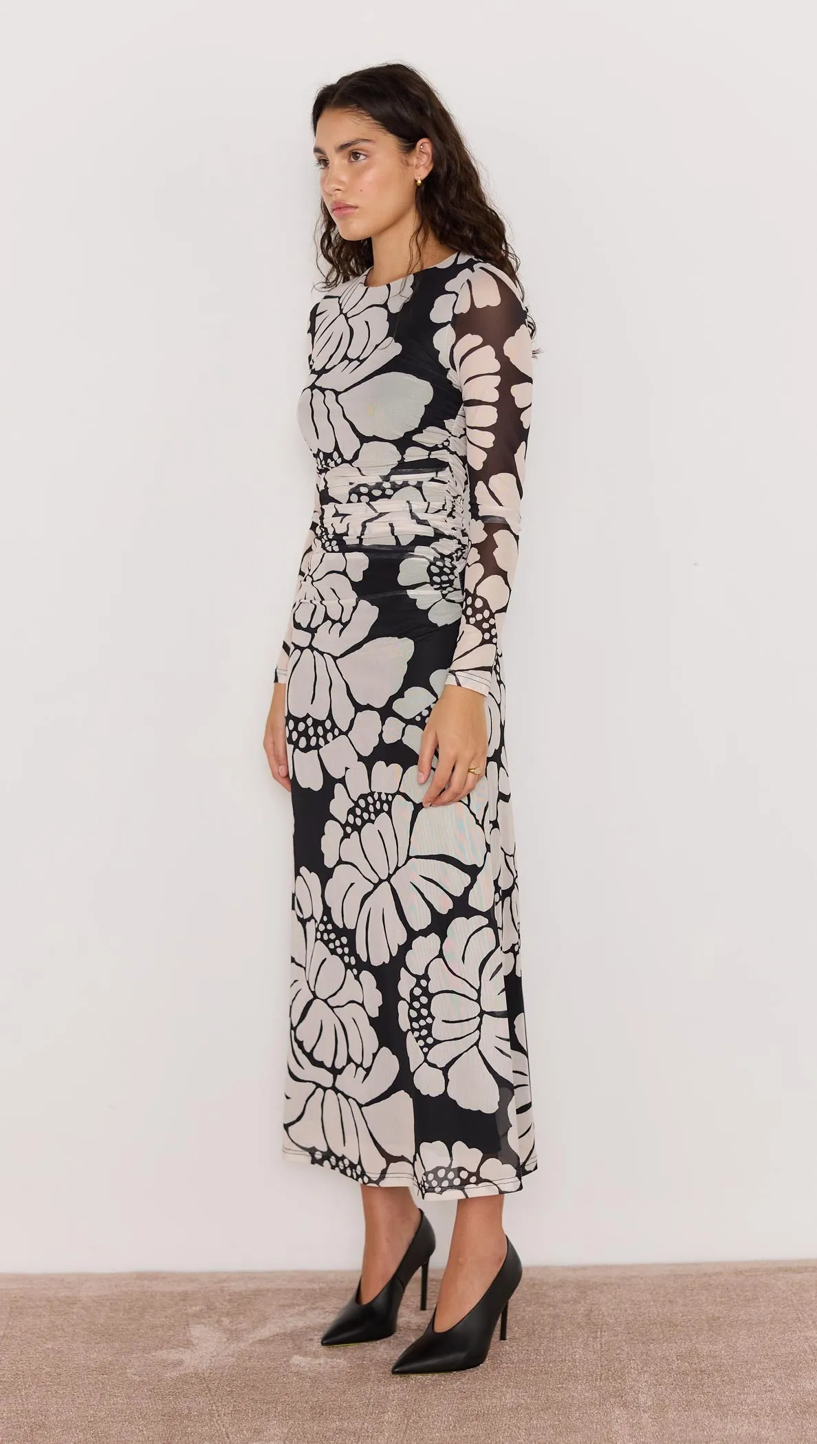 Persephone Mesh Maxi Dress - Black & White Floral sold by MINKPINK product image thumbnail 4