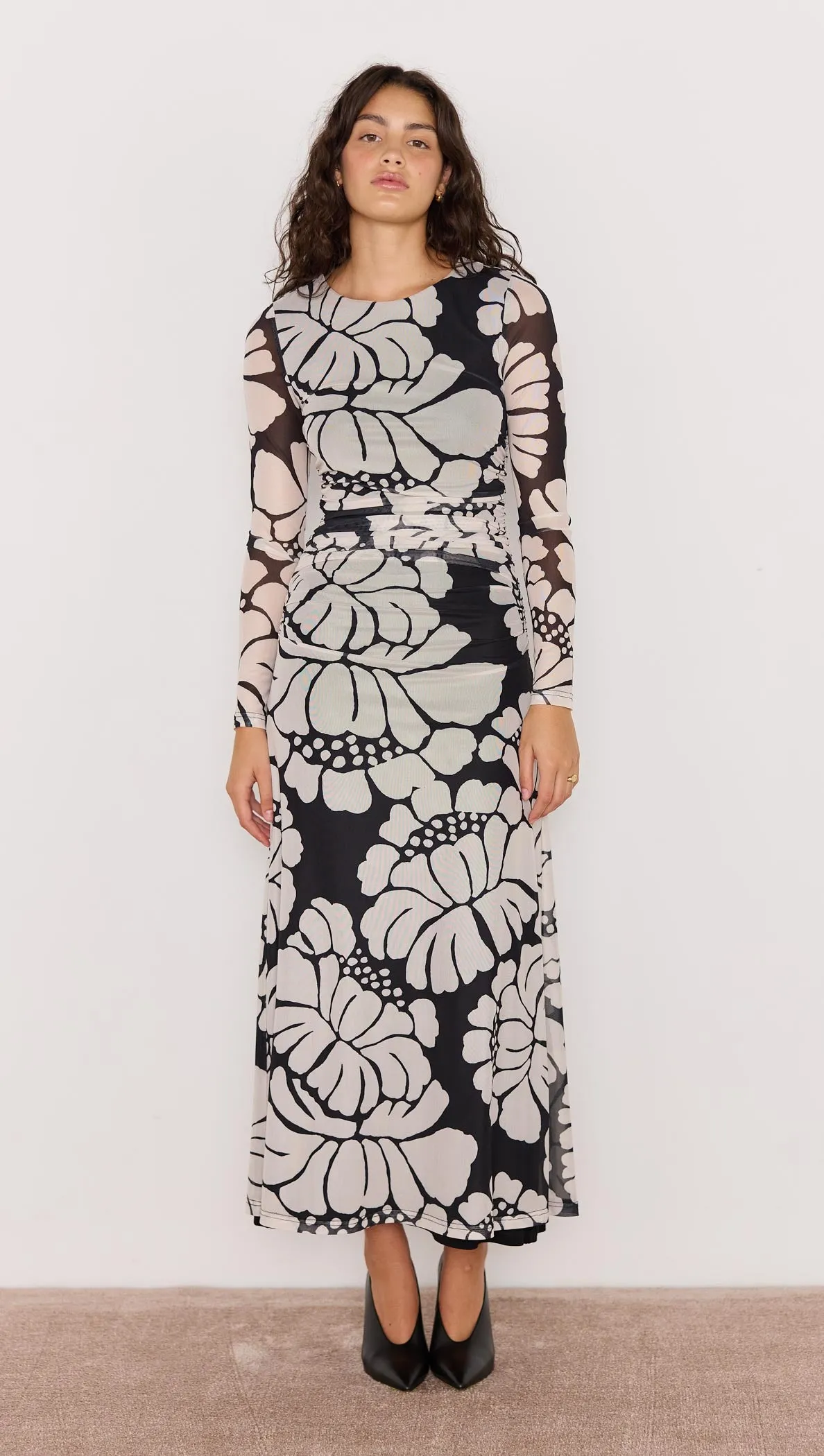 Persephone Mesh Maxi Dress - Black & White Floral sold by MINKPINK product image thumbnail 3