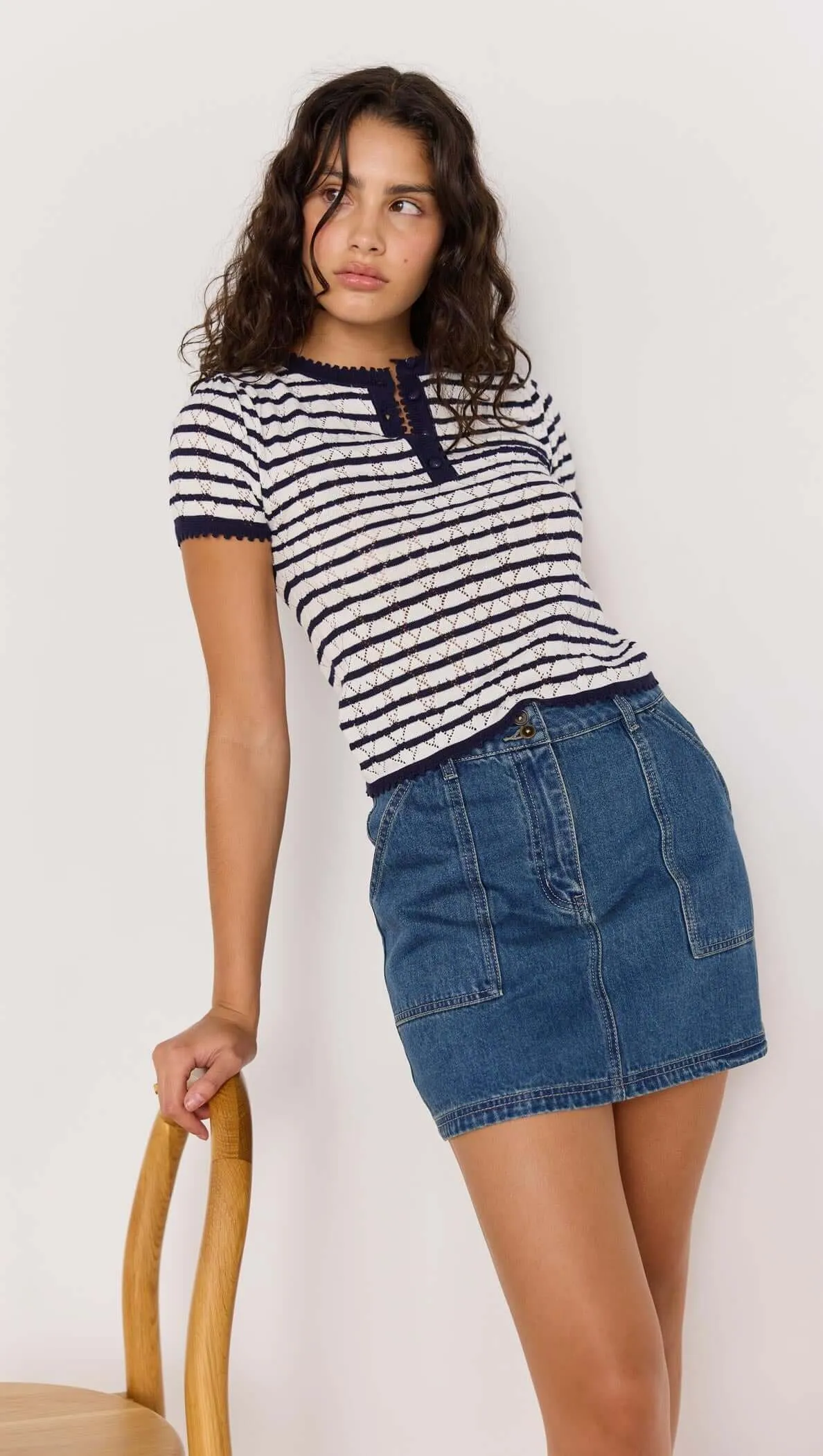 Chloe Stripe Knit Tee - Navy sold by MINKPINK