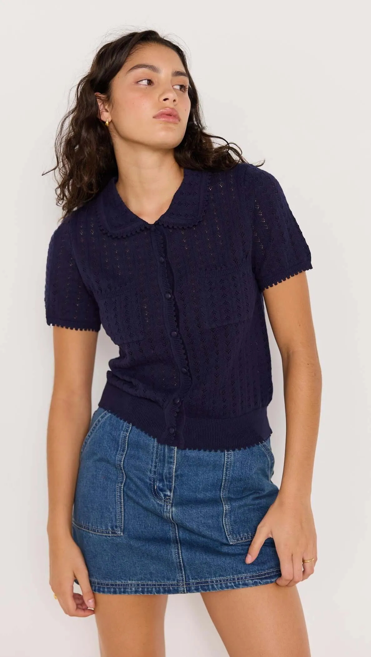 Lila Pointelle Knit Tee - Navy sold by MINKPINK product image thumbnail 4