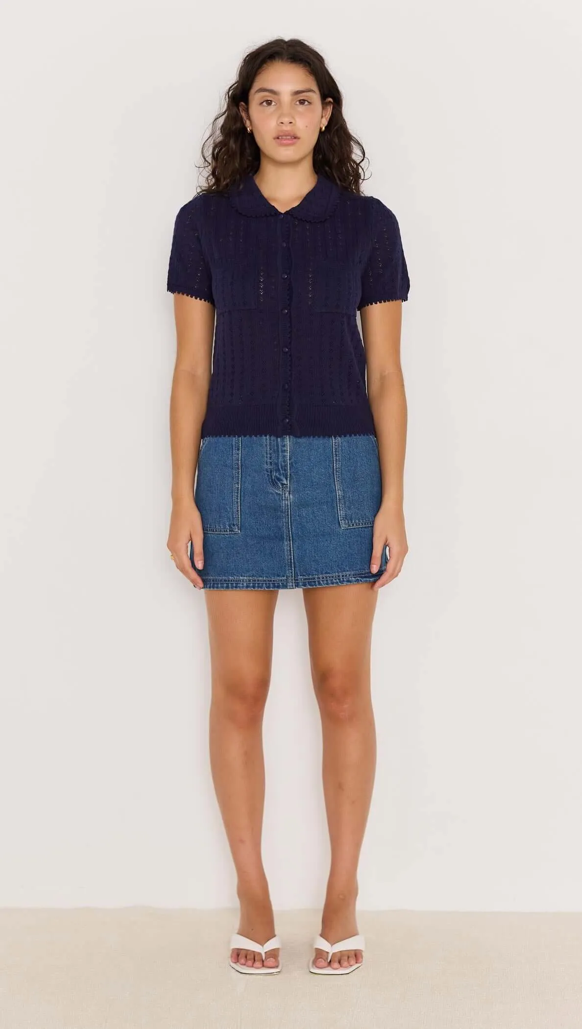 Lila Pointelle Knit Tee - Navy sold by MINKPINK product image thumbnail 2