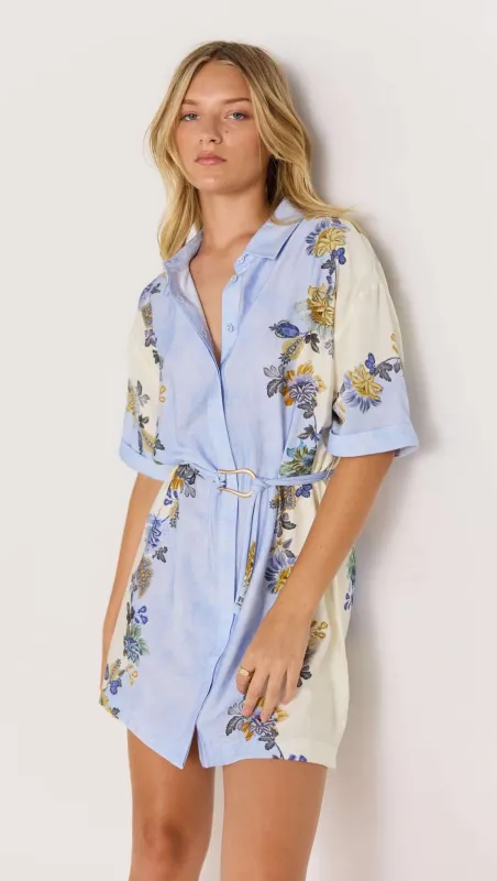 Blue & Cream Floral Mini Shirt Dress sold by MINKPINK