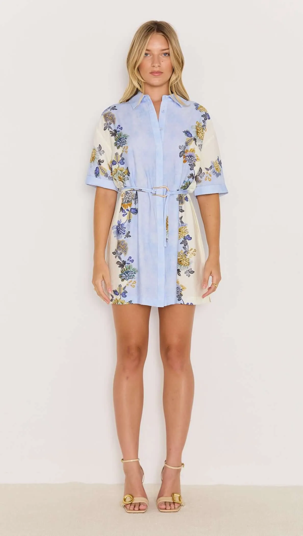 Blue & Cream Floral Mini Shirt Dress sold by MINKPINK product image thumbnail 2
