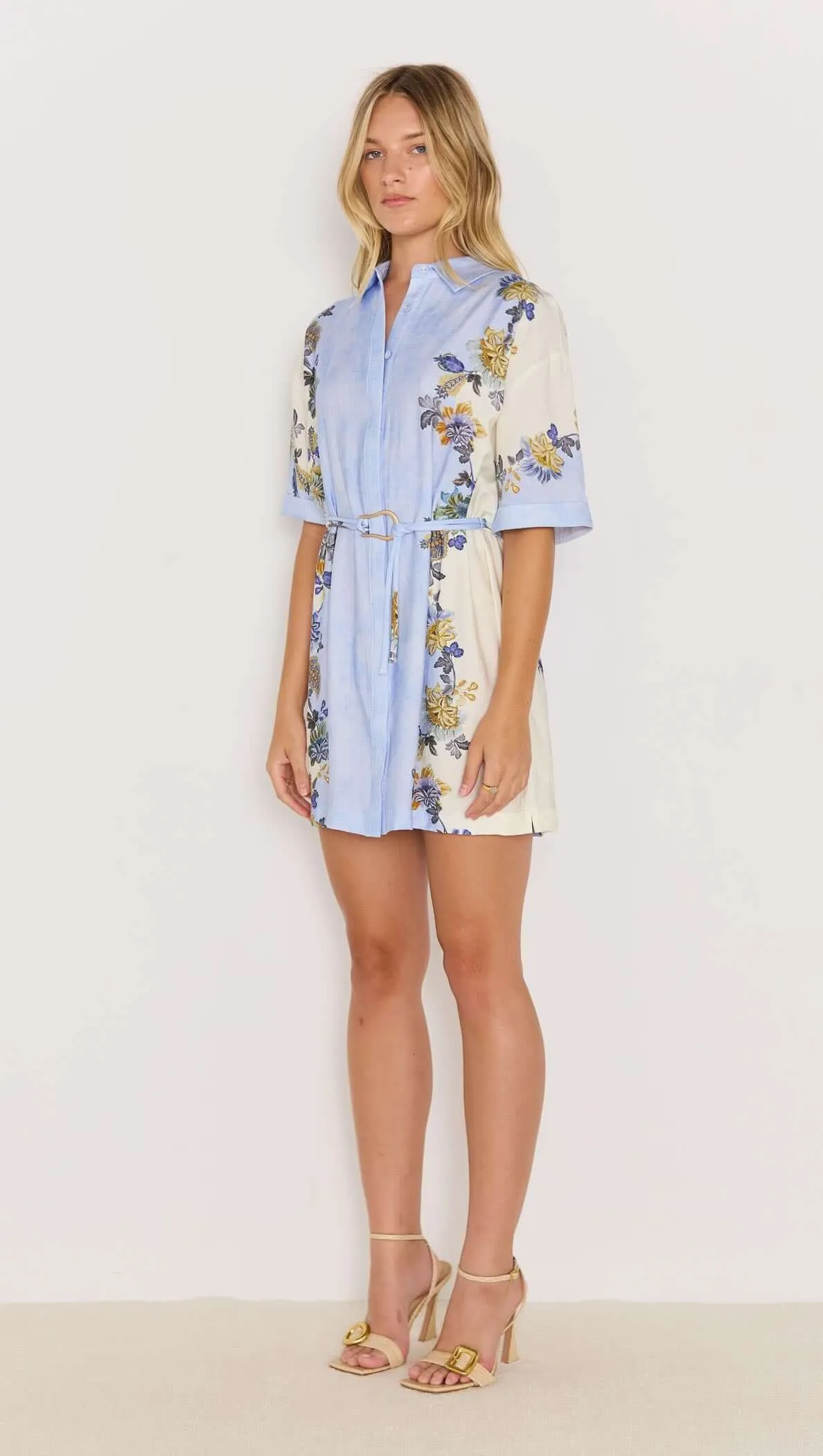 Blue & Cream Floral Mini Shirt Dress sold by MINKPINK product image thumbnail 3