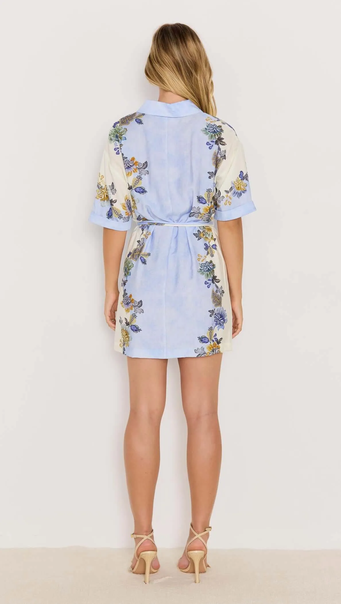 Blue & Cream Floral Mini Shirt Dress sold by MINKPINK product image thumbnail 4