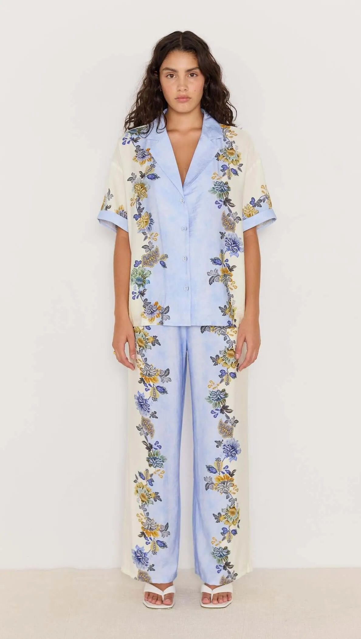 Blue & Cream Floral Wide-Leg Pants sold by MINKPINK