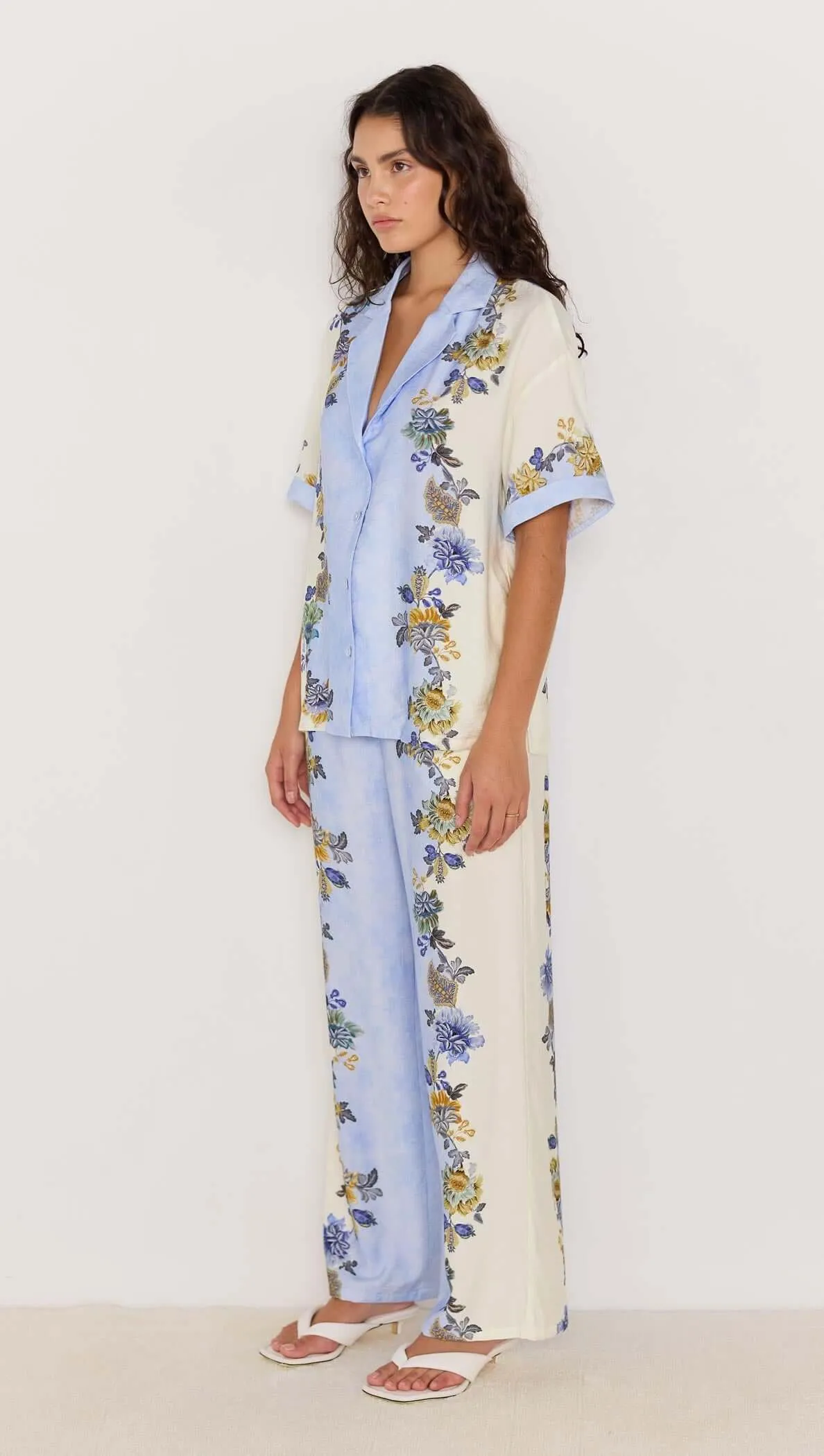 Blue & Cream Floral Wide-Leg Pants sold by MINKPINK product image thumbnail 2