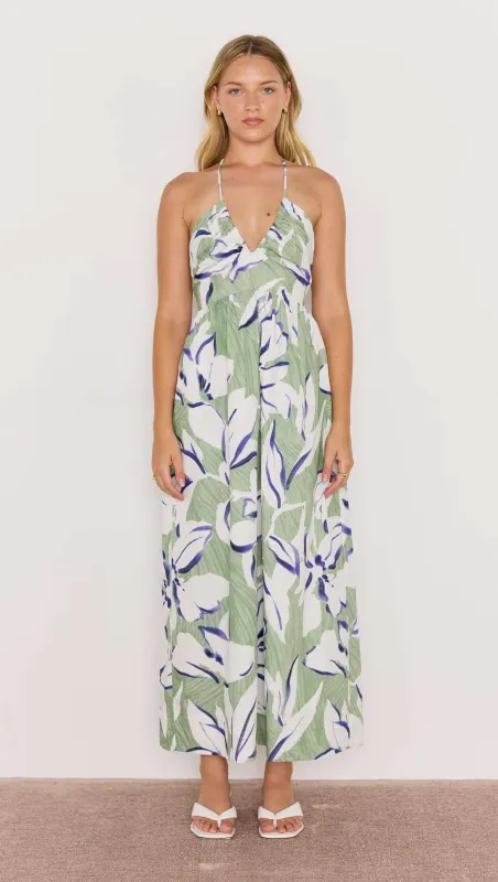 Green & White Floral Halter-Neck Midi Dress sold by MINKPINK