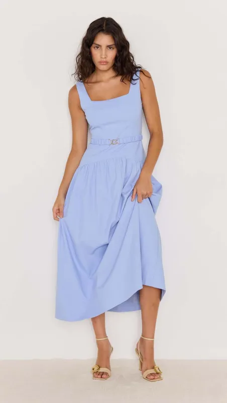 Sky Blue Drop Waist Belted Midi Dress sold by MINKPINK