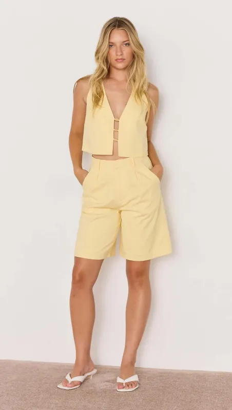 Butter Yellow Linen High-Waist Bermuda Short sold by MINKPINK