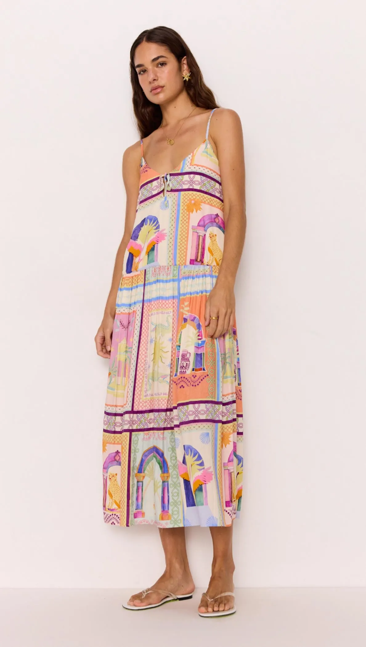 Dropped-Waist Strappy Midi Dress in Multicolour Print sold by MINKPINK product image thumbnail 2