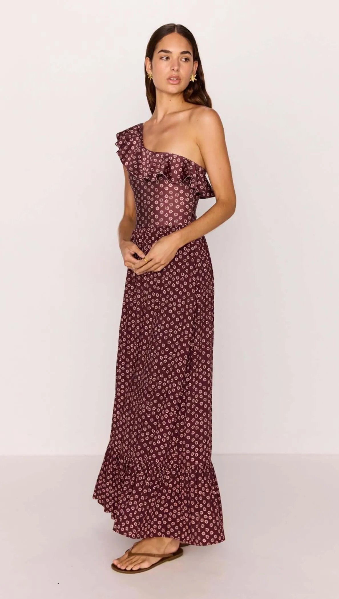 Ruffle Hem Maxi Skirt in Burgundy Floral Print sold by MINKPINK product image thumbnail 3