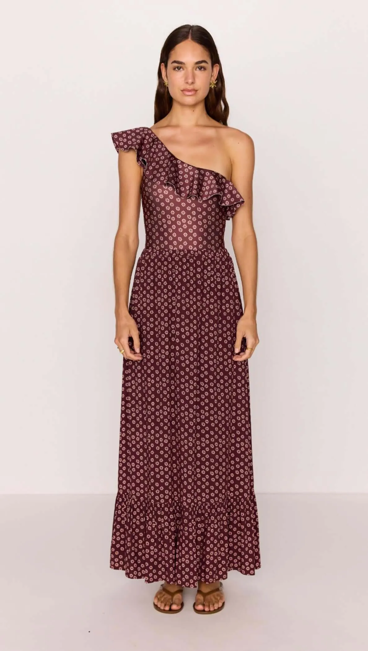 Ruffle Hem Maxi Skirt in Burgundy Floral Print sold by MINKPINK product image thumbnail 2