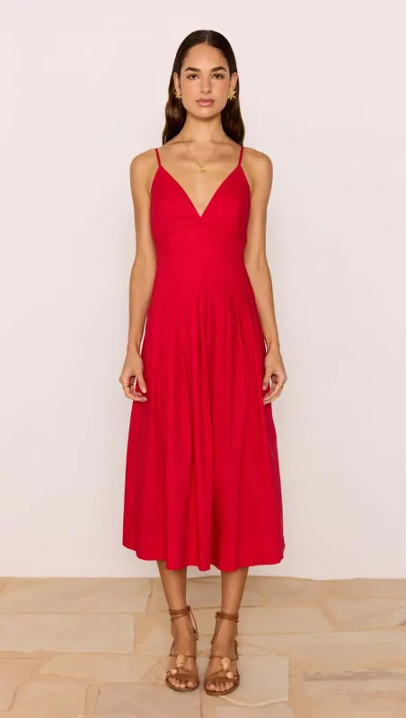 Red Cotton Linen Blend V-Neck Midi Dress sold by MINKPINK