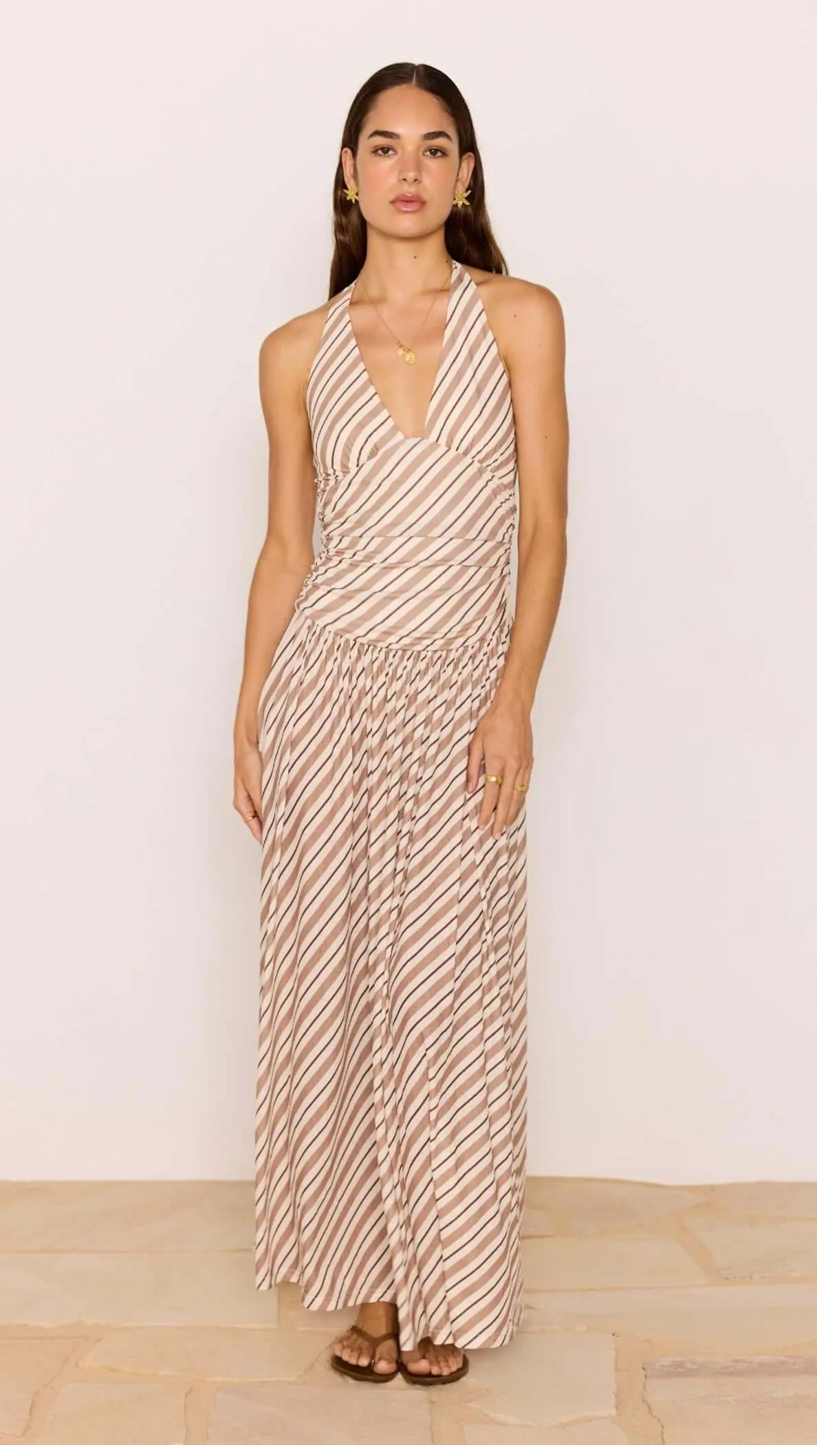 Brown & Cream Stripe Low-Waist Halter Maxi Dress sold by MINKPINK product image thumbnail 3