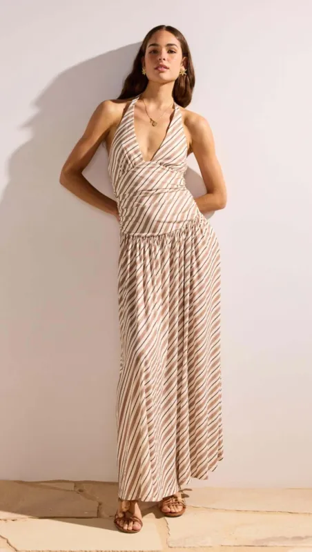 Brown & Cream Stripe Low-Waist Halter Maxi Dress sold by MINKPINK
