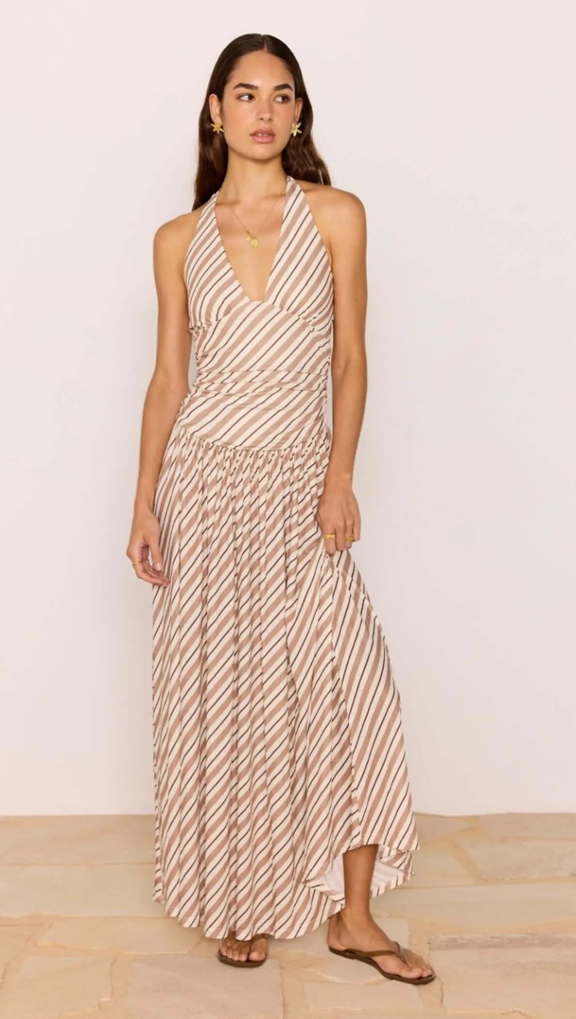 Brown & Cream Stripe Low-Waist Halter Maxi Dress sold by MINKPINK product image thumbnail 4