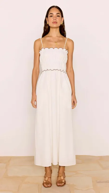 Scallop Edge Cotton White Midi Dress sold by MINKPINK