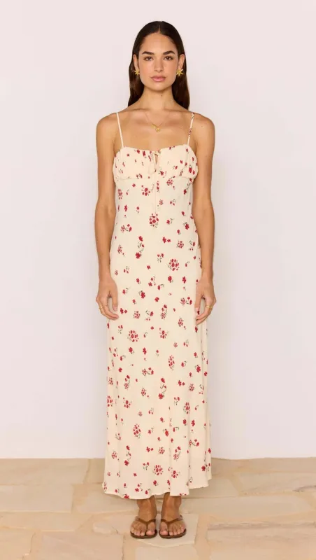 Red & Cream Floral Bias Midi Dress sold by MINKPINK