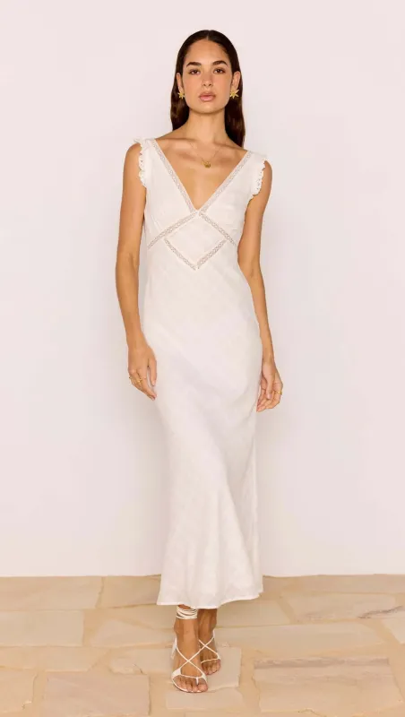 Lace Detail White Cotton Midi Dress sold by MINKPINK