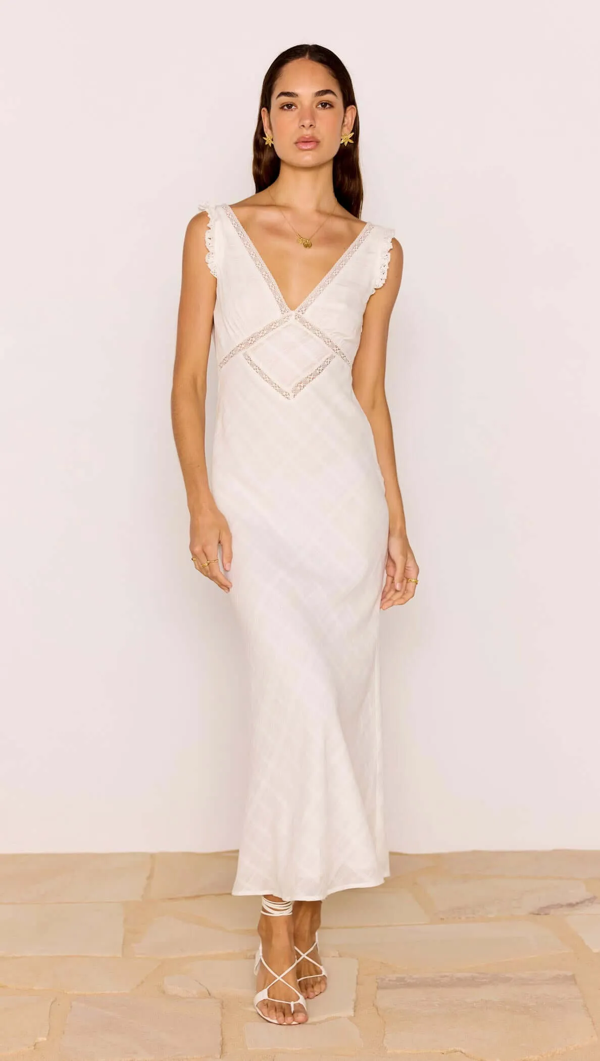 Lace Detail White Cotton Midi Dress sold by MINKPINK