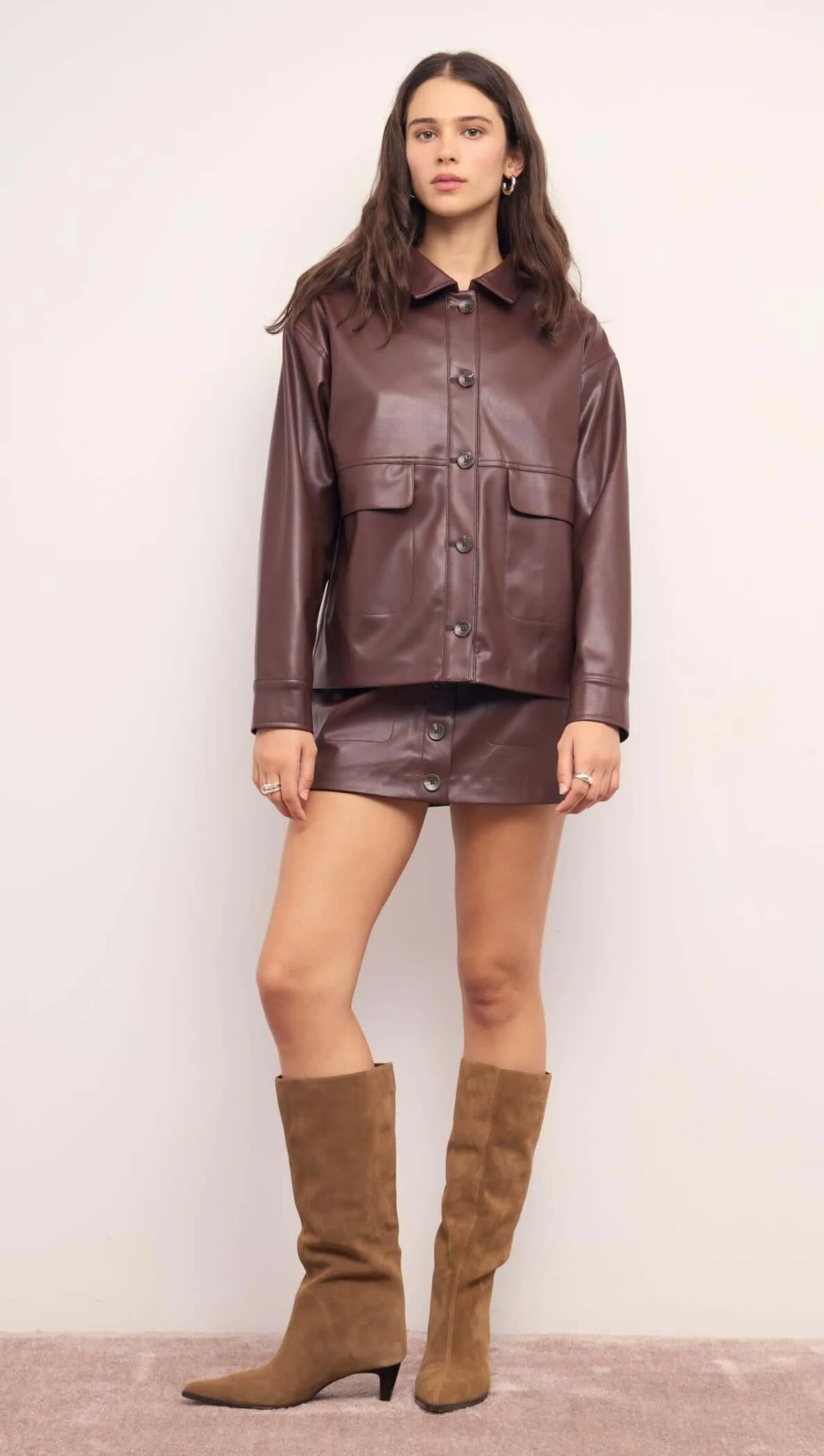 Brown Faux Leather Mini Skirt sold by MINKPINK product image thumbnail 3