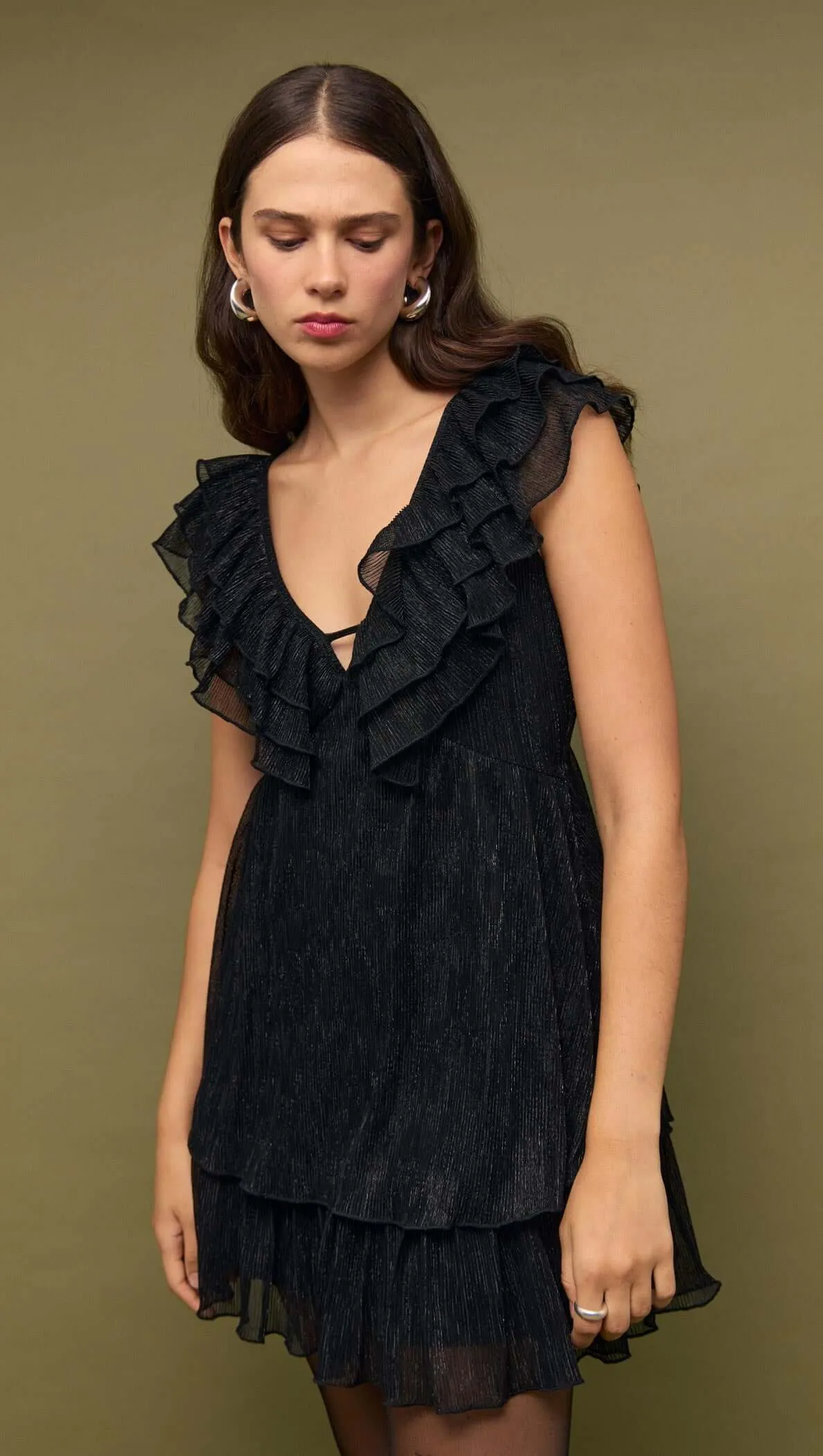 Black Shimmer Plisse Frill Mini Dress sold by MINKPINK product image thumbnail 2