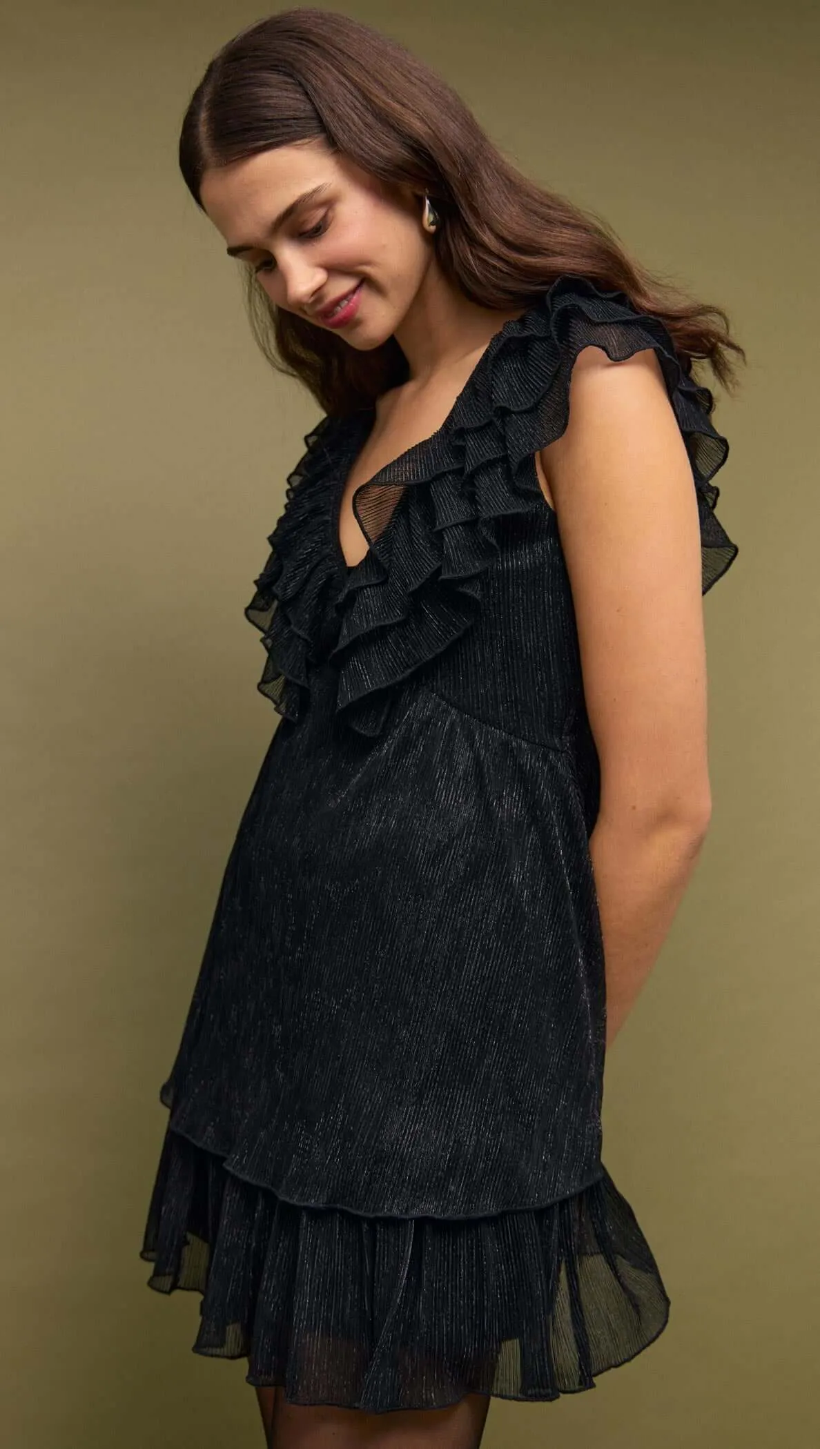 Black Shimmer Plisse Frill Mini Dress sold by MINKPINK product image thumbnail 4