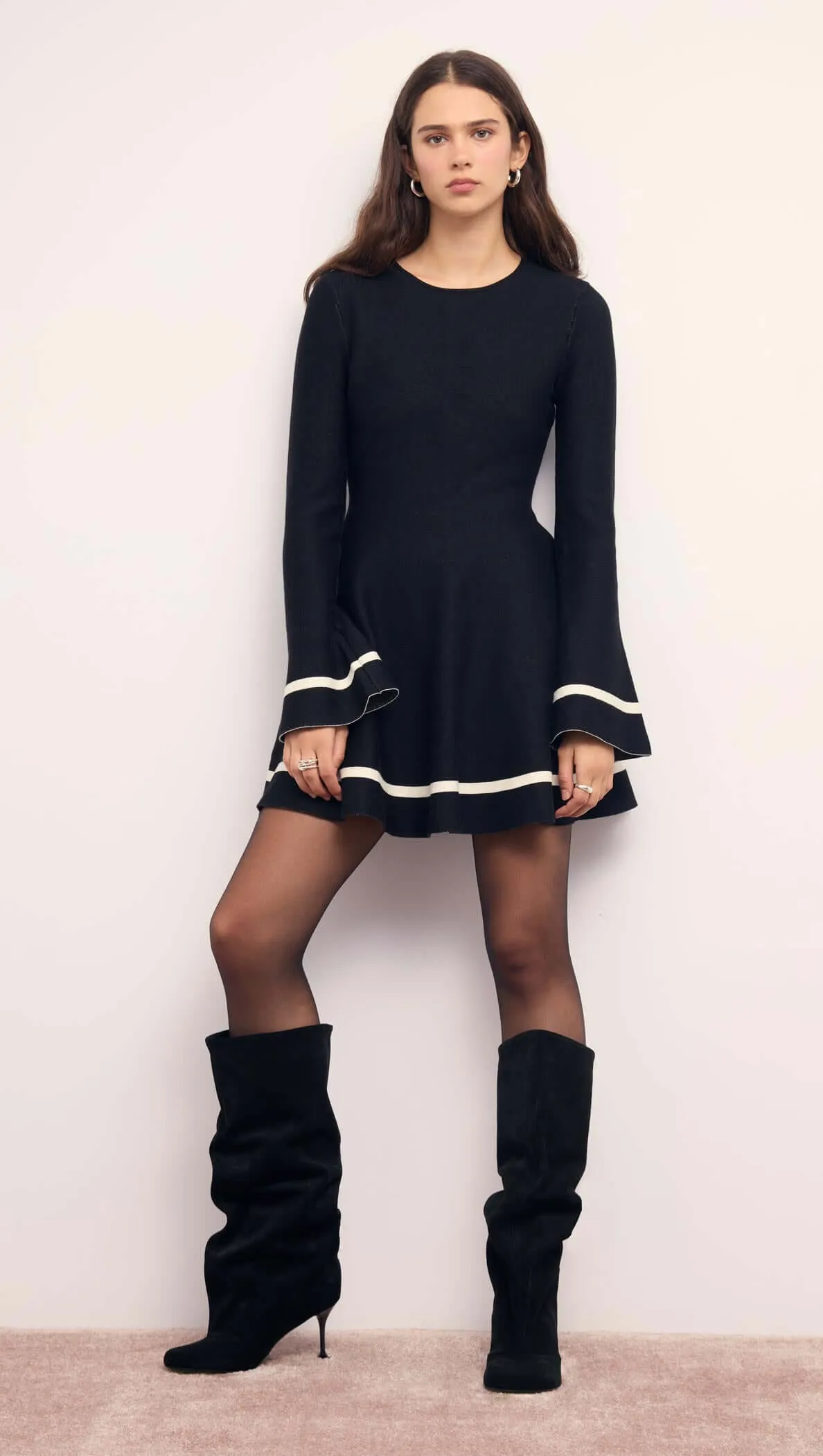 Black Peplum Knit Mini Dress With Contract Trim sold by MINKPINK product image thumbnail 2