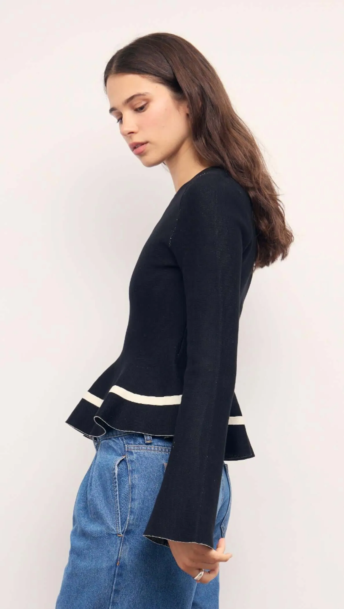 Black Peplum Knit Top With Contrast Trim sold by MINKPINK product image thumbnail 4