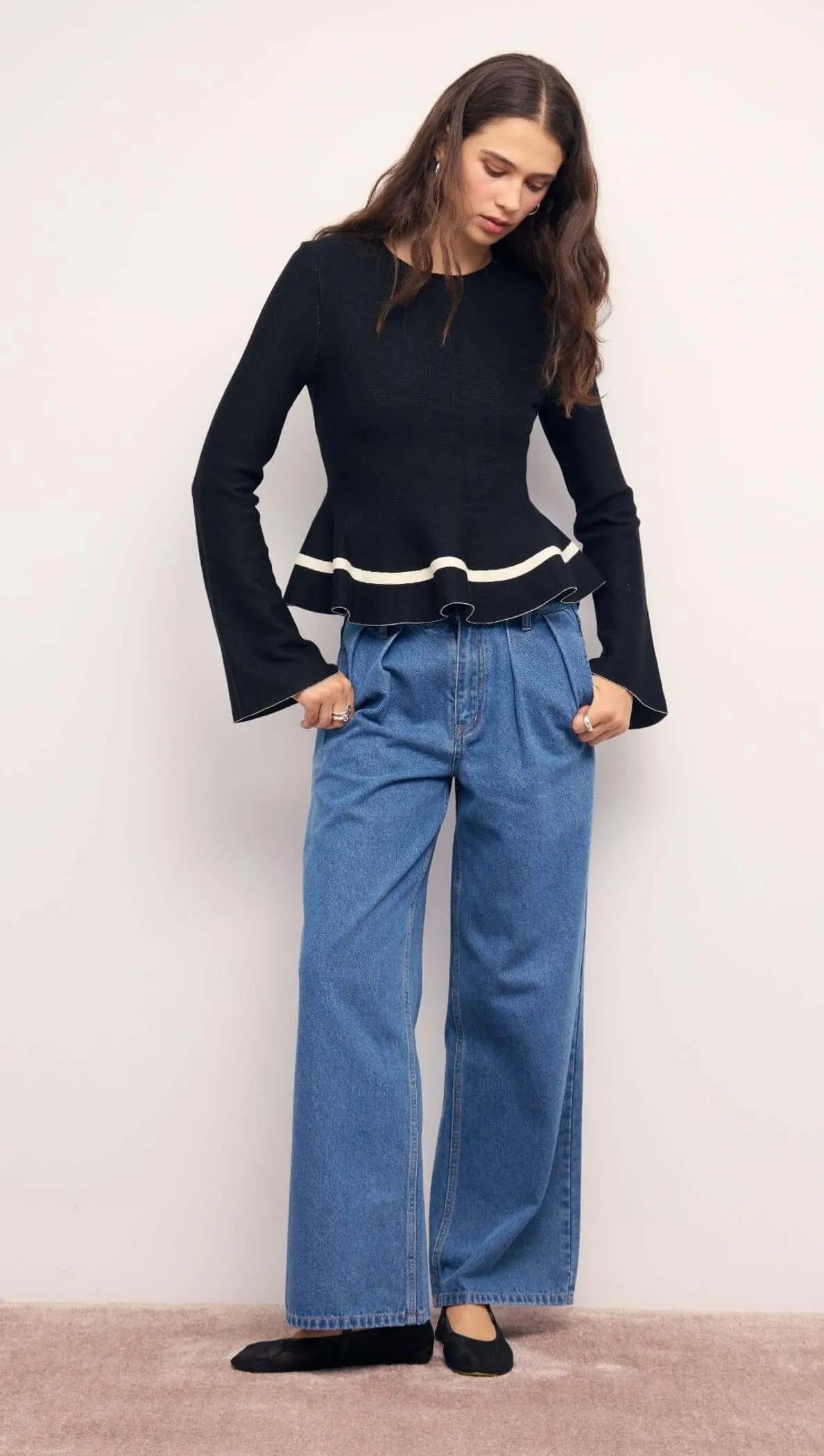 Black Peplum Knit Top With Contrast Trim sold by MINKPINK product image thumbnail 2