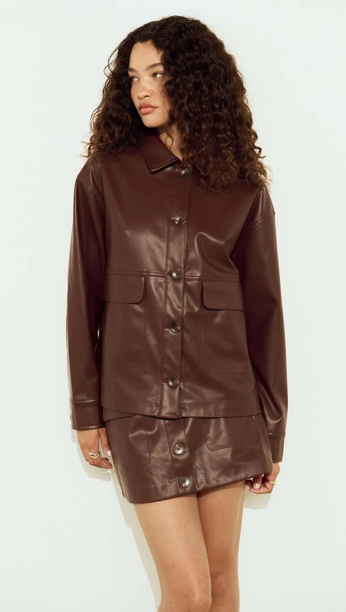 Brown Faux Leather Jacket sold by MINKPINK product image thumbnail 4
