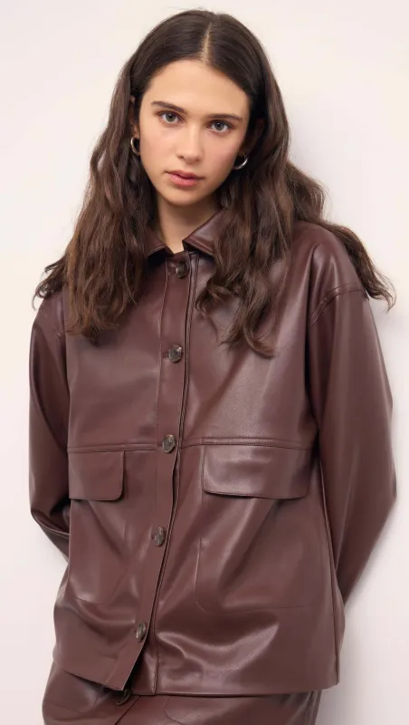 Brown Faux Leather Jacket made by MINKPINK
