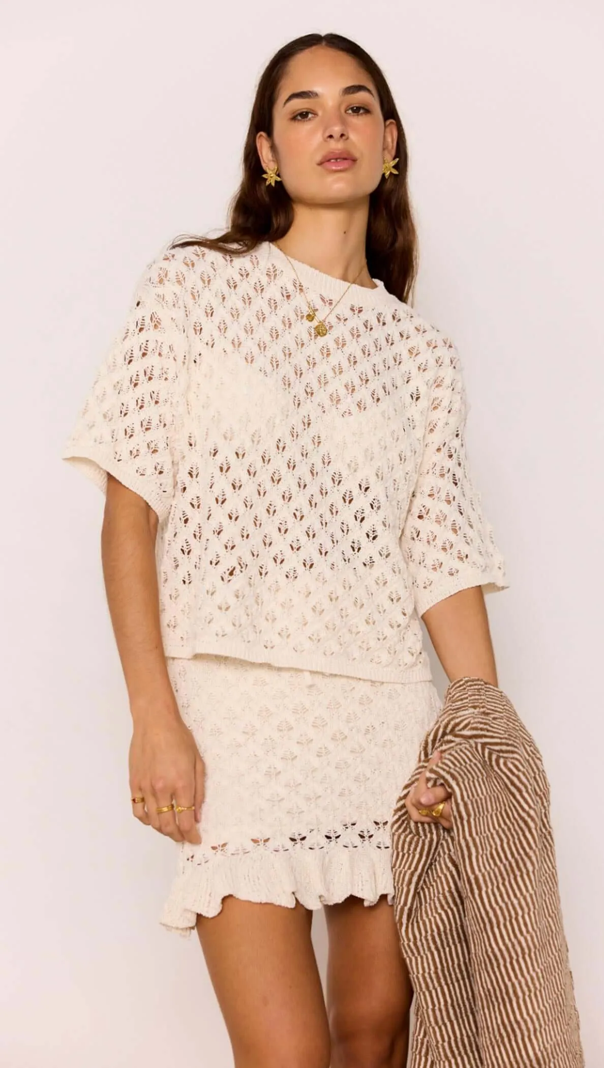 White Pointelle Knit Resort Top sold by MINKPINK