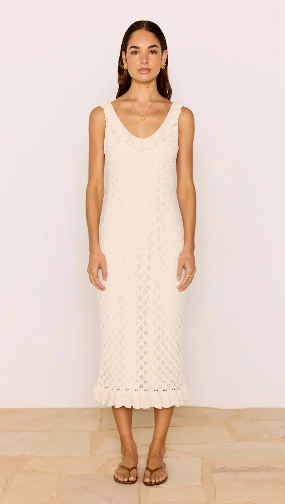 White Pointelle Knit Midi Dress sold by MINKPINK product image thumbnail 4