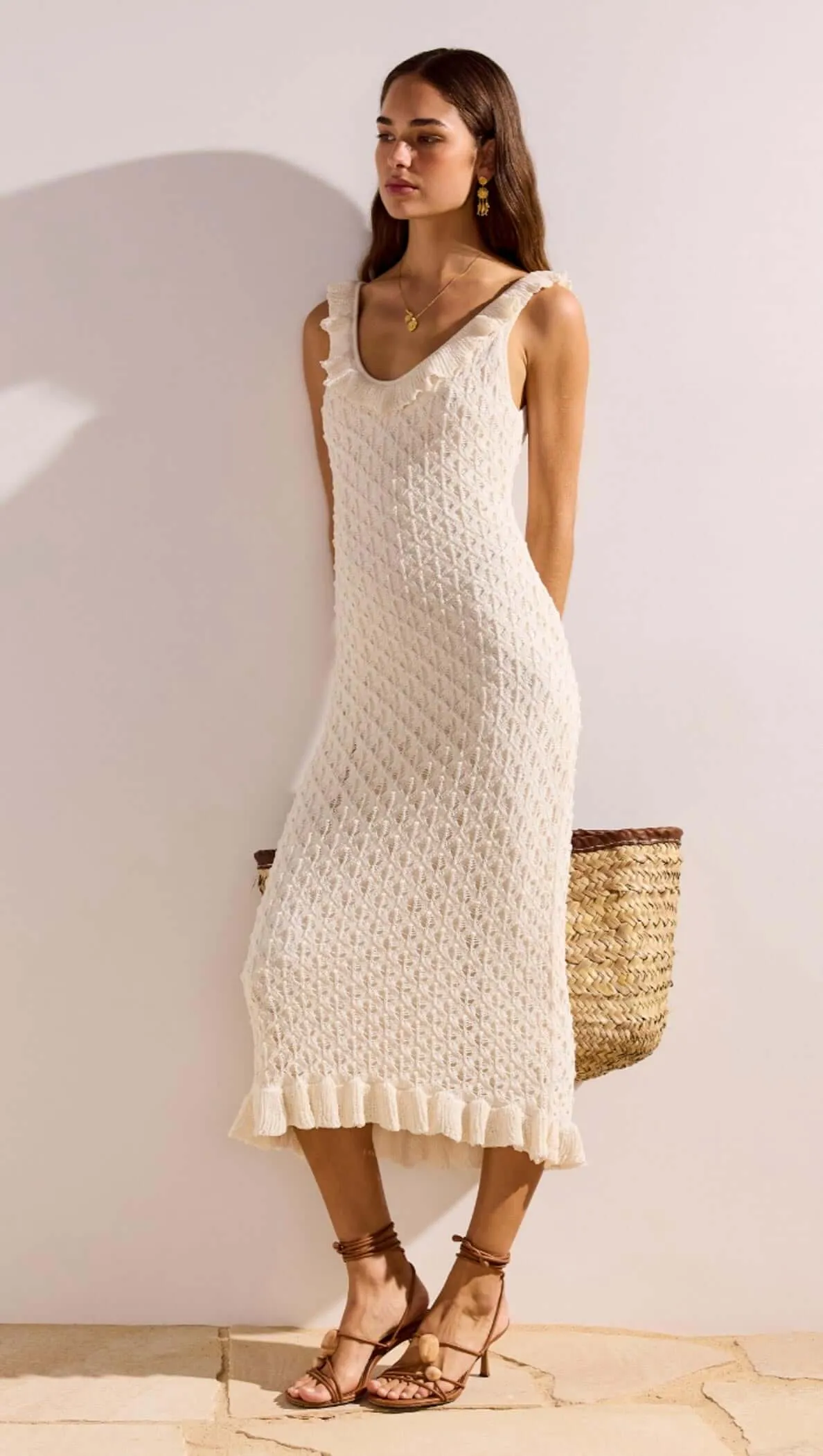White Pointelle Knit Midi Dress sold by MINKPINK