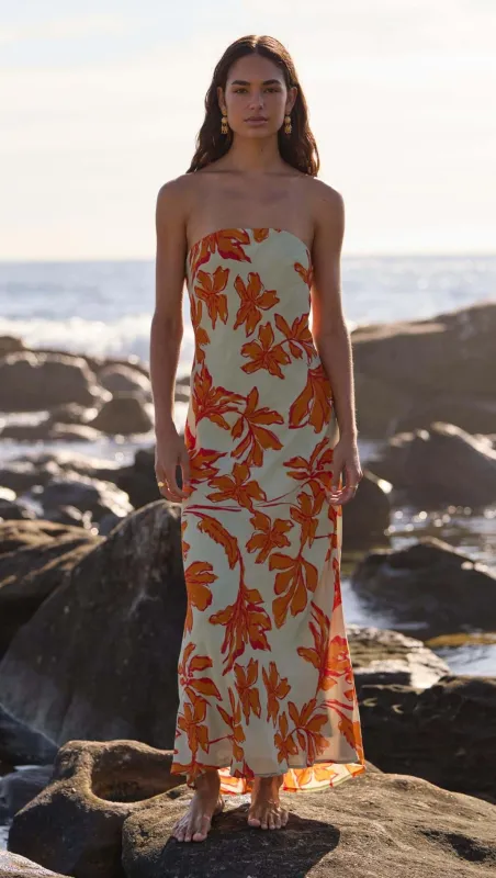 Green & Orange Floral Strapless Maxi Dress made by MINKPINK