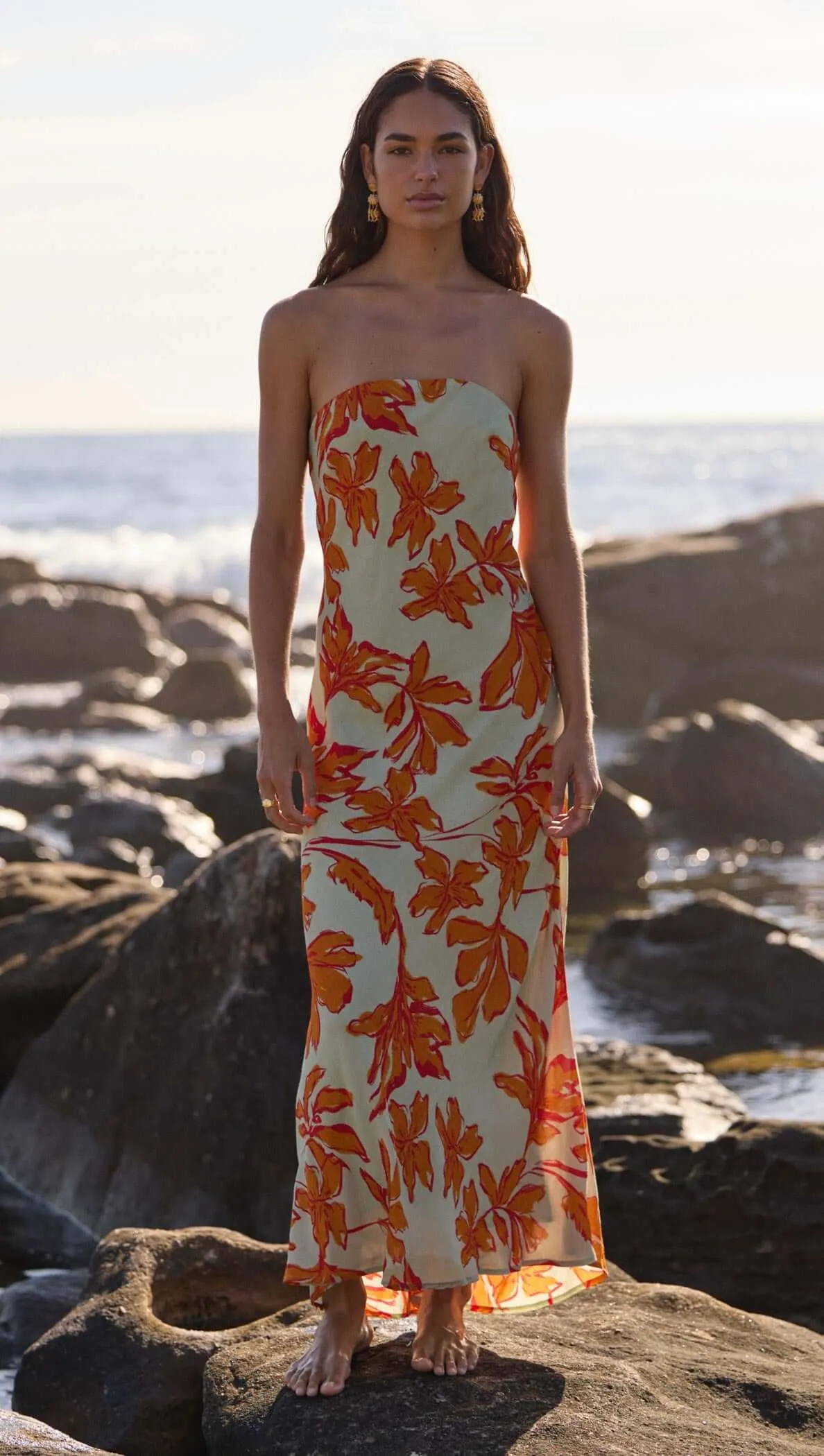 Green & Orange Floral Strapless Maxi Dress sold by MINKPINK
