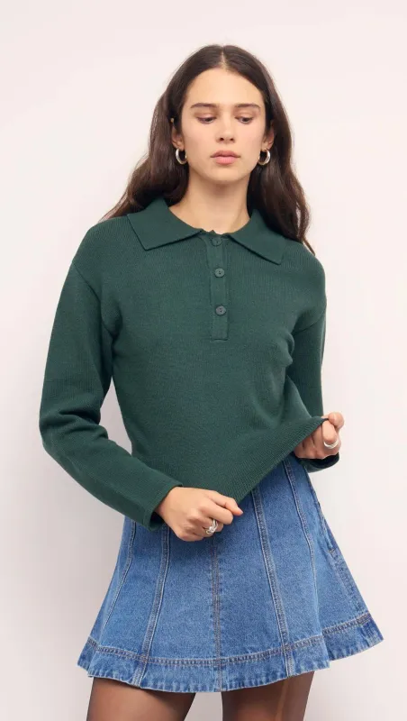 Teal Green Knit Polo Sweater made by MINKPINK