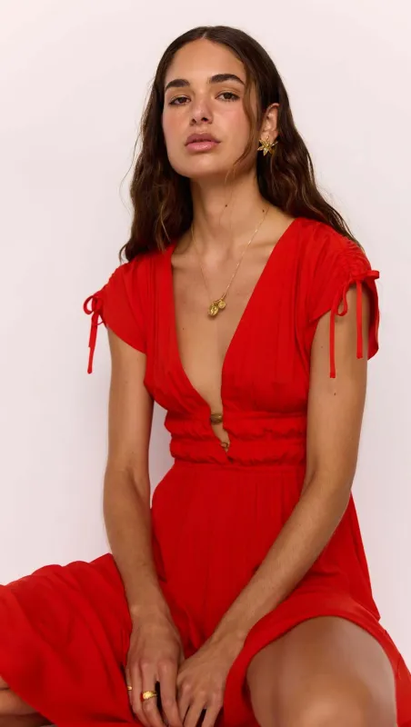 Scarlett V-Neck Midi Dress with Bead Detail sold by MINKPINK