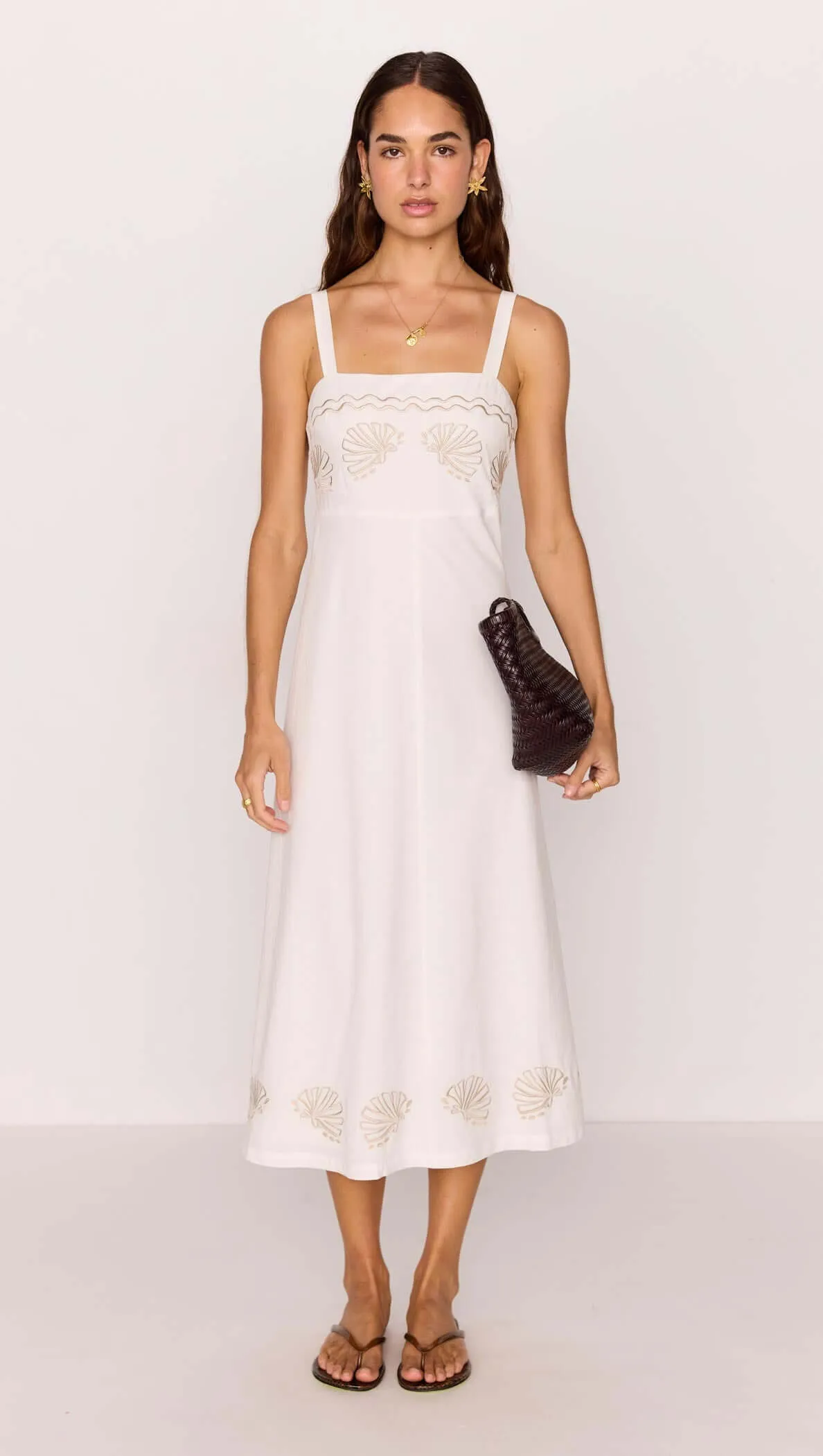 White Midi Dress with Embroidered Shell Detail sold by MINKPINK product image thumbnail 3