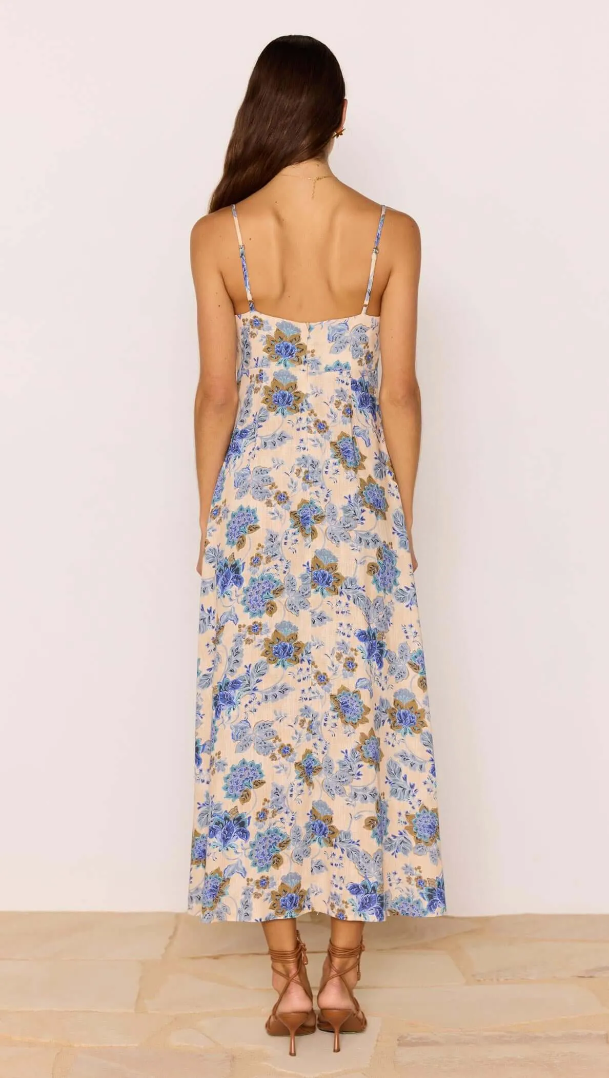 Linen Blend Blue Floral Bias Midi Dress sold by MINKPINK product image thumbnail 4