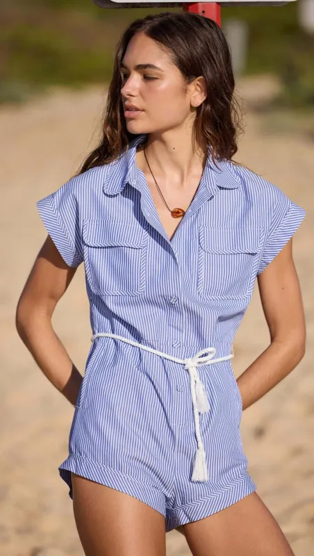 Blue & White Stripe Playsuit sold by MINKPINK
