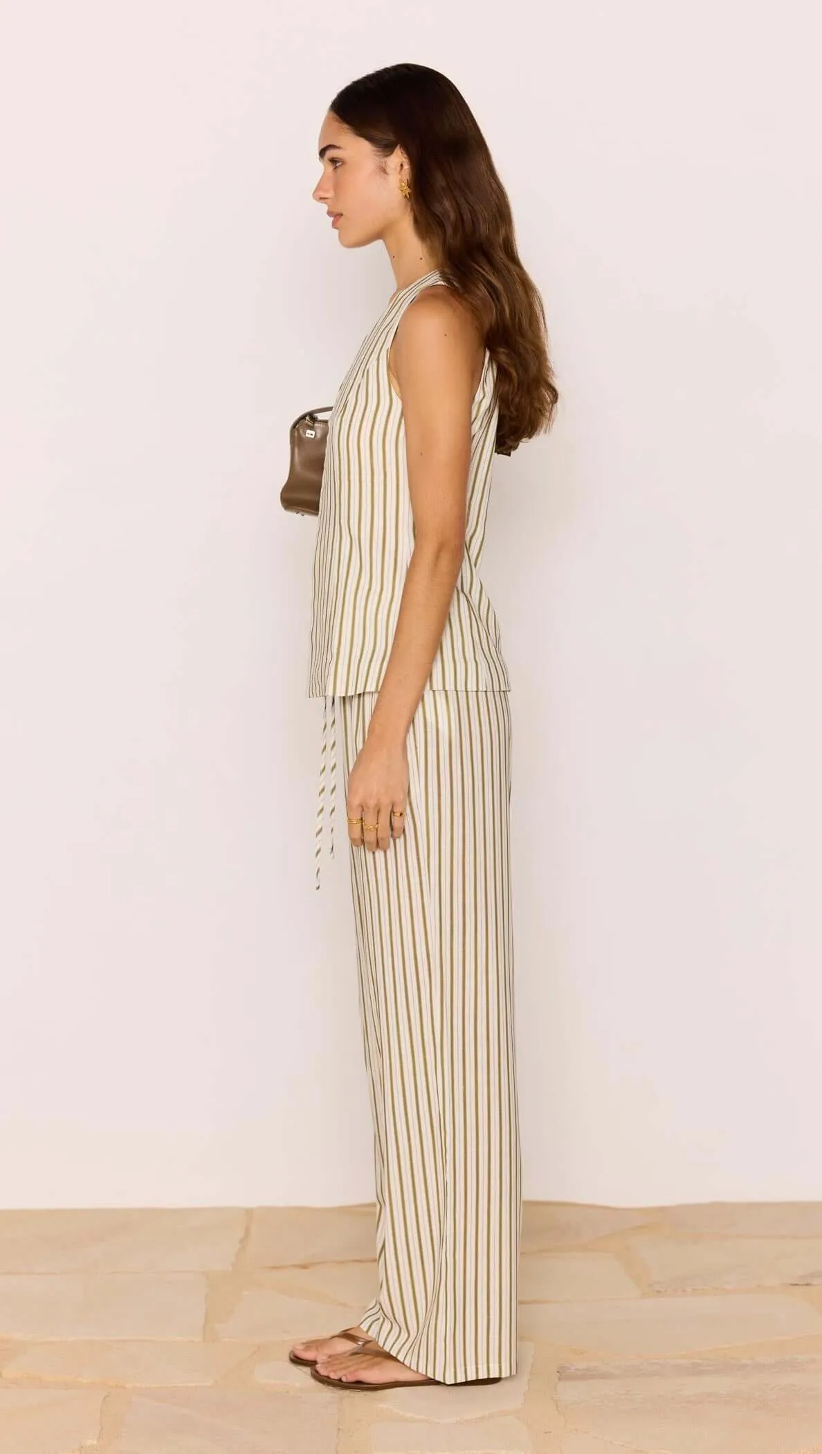 Olive & White Stripe Cotton Blend Relaxed Pant sold by MINKPINK product image thumbnail 5