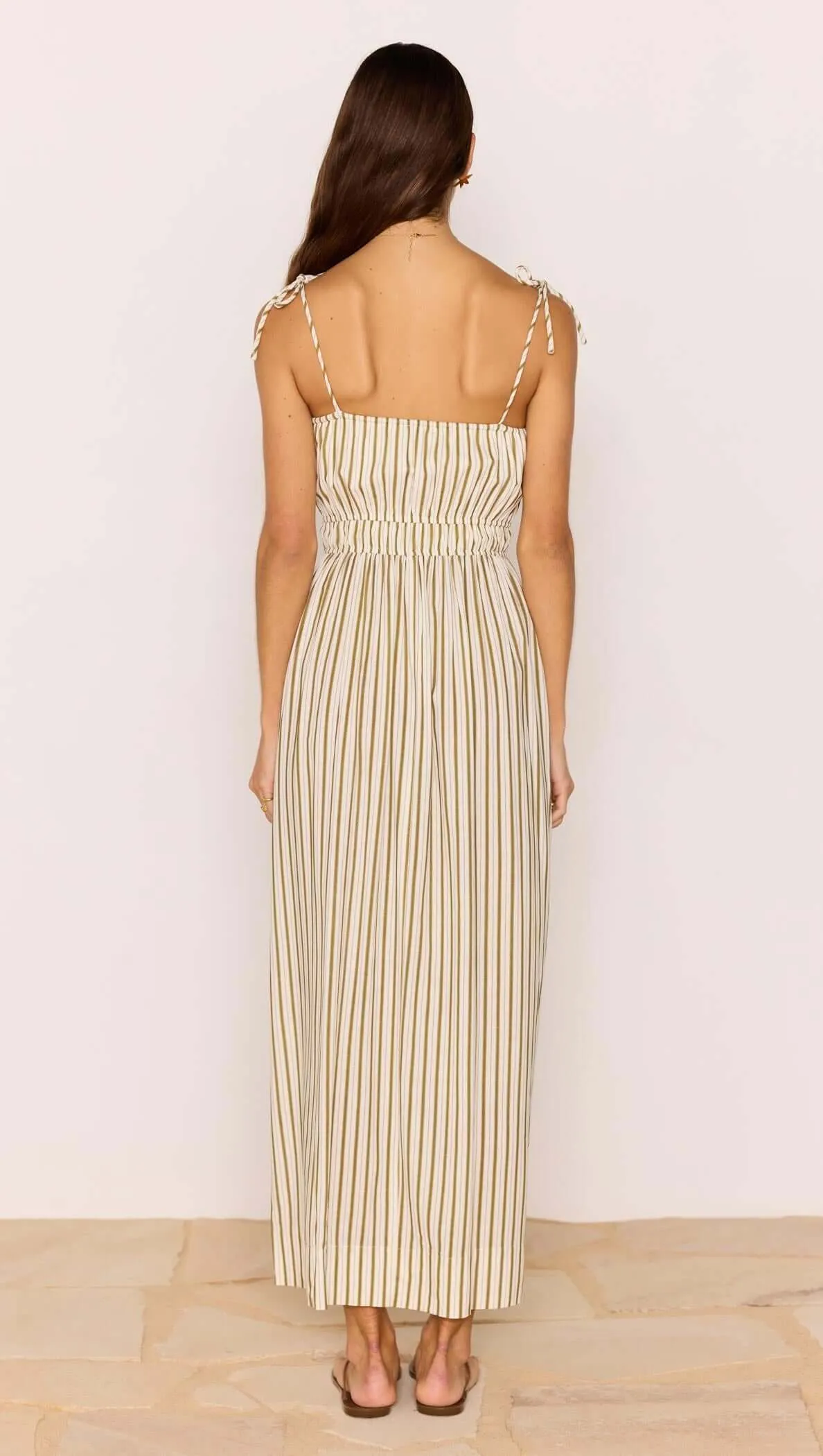 Olive & White Stripe Cotton Blend Maxi Dress sold by MINKPINK product image thumbnail 3