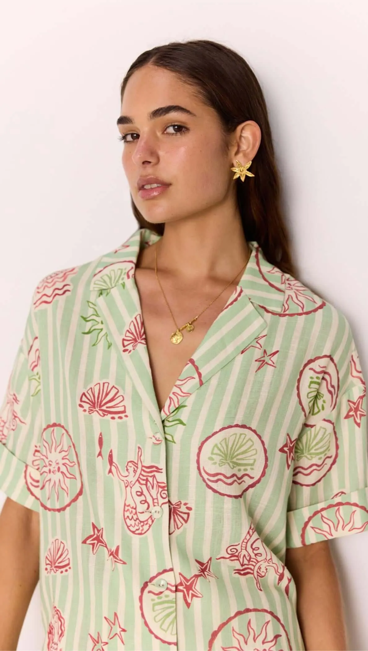 Linen Blend Green Stripe Printed Shirt sold by MINKPINK product image thumbnail 2